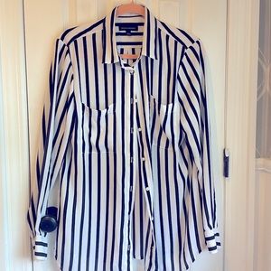 Button down black and white striped shirt